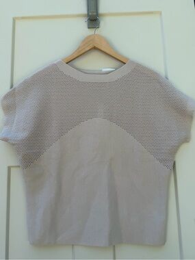 NWT Sioni Light Beige Knit Short Sleeve Top sz Small- Quiet Luxury Classic Soft